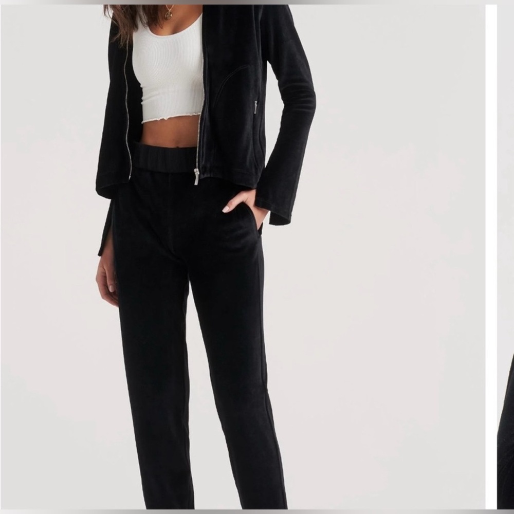 Bandier Simone Velour Zip Hoodie by Cale. Black Velvet w/silver Zippers